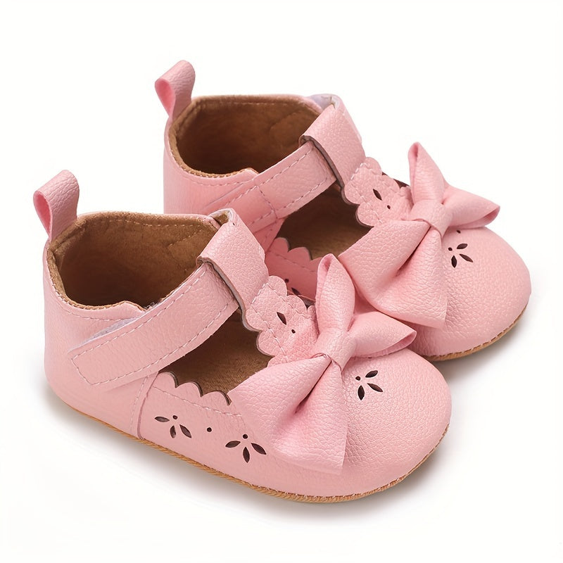 Baby Girls Mary Jane Shoes Solid Color Bowknot PU Rubber Non-Slip Spring Autumn Toddler Infant