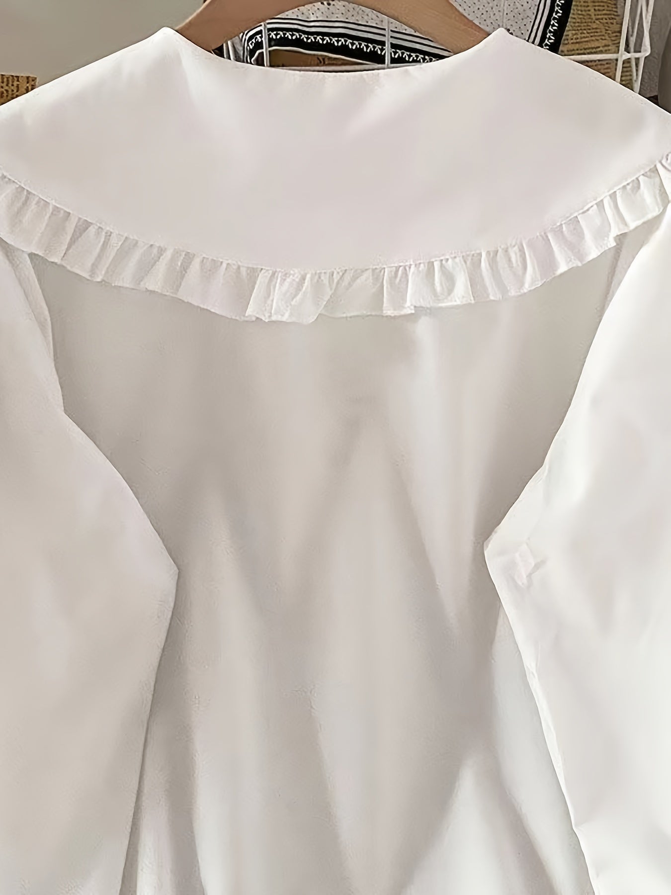 Women's Long Sleeve Shirt with Doll Collar Micro Elastic Polyester Solid Color Teen