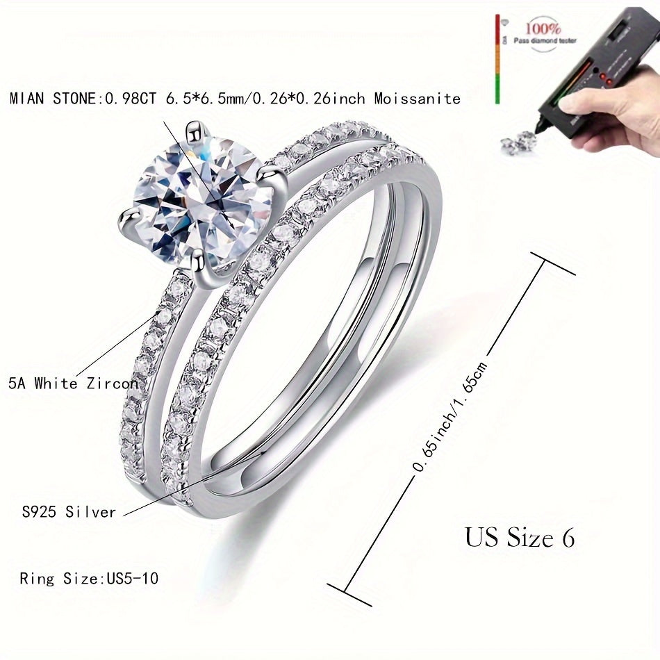 Ikki chiziqli Moissanit to'y uzuklari 1CT Sterling kumush 14K oltin qoplangan uzuklar