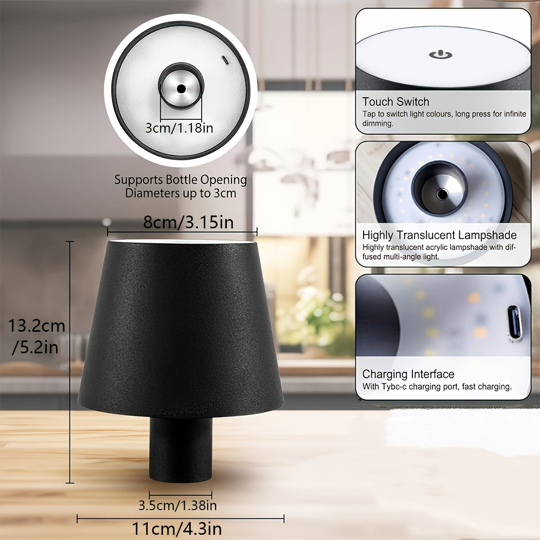 Portable Dimmable LED Bottle Lamp with Touch Control and USB Rechargeable for Home and Office