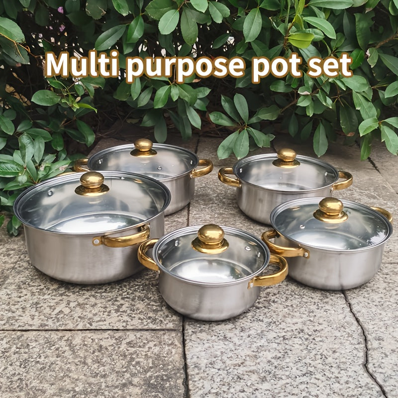 Katta rostlangan po'latdan yasalgan sho'rva qozoni, shisha qopqog' bilan, sayohat va induksiya pishirish uchun