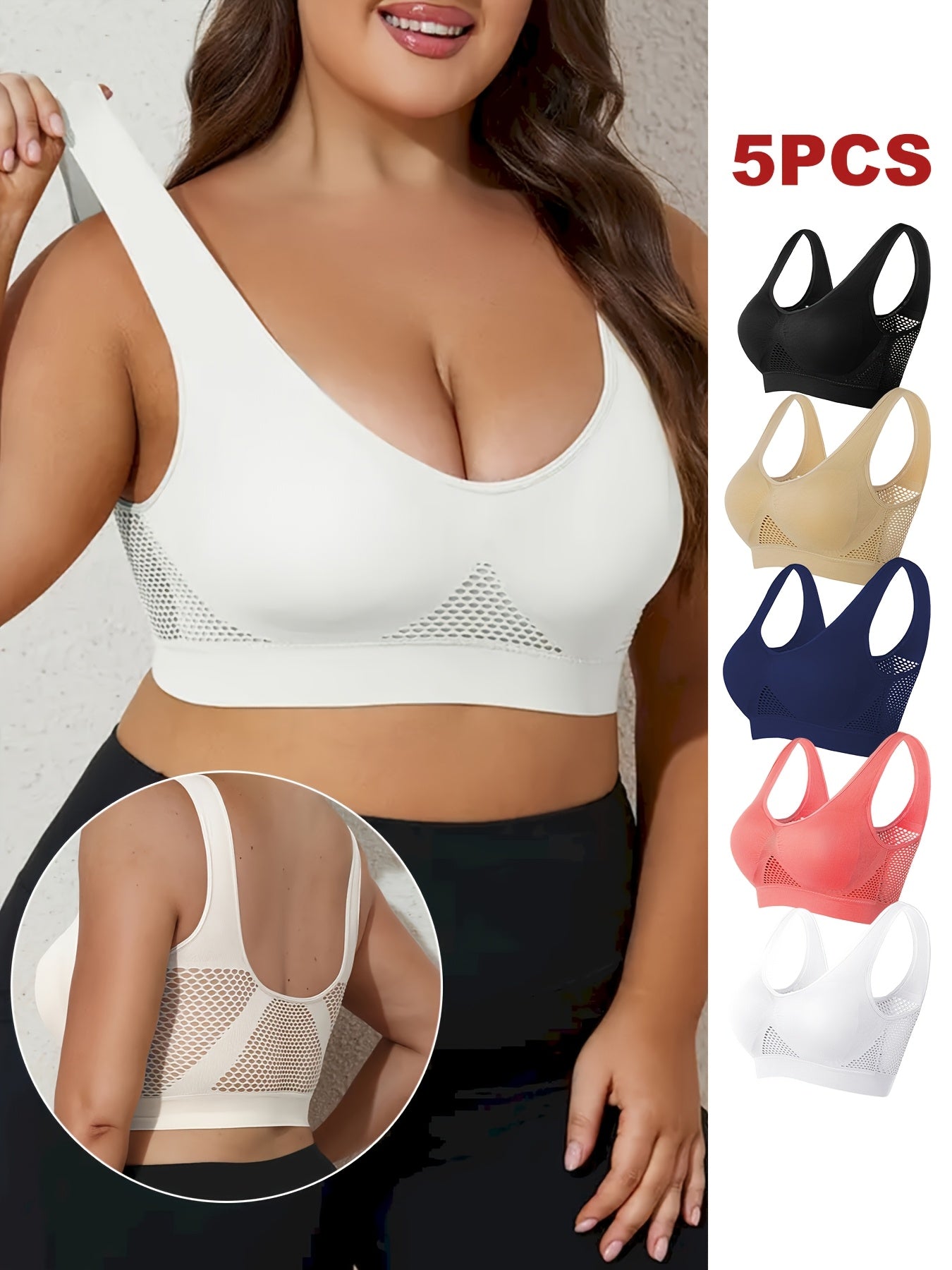Women Plus Size Sports Bra Wireless Padded Breathable Yoga Running Set