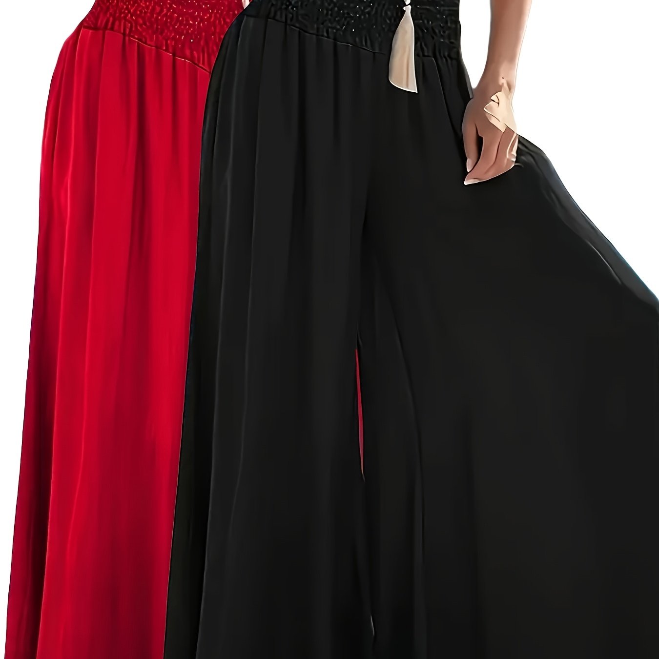 Plus Size Women's Wide Leg Pants Elastic Waist Shirred Solid Color Casual All-Season