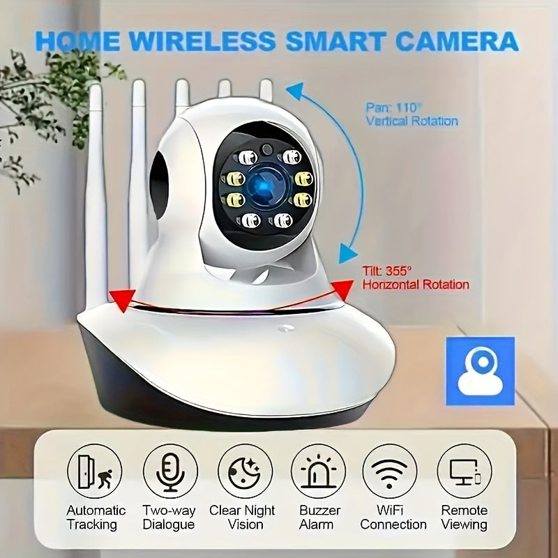 Ichki/Tashqi IP Kamera, Ikki-Bandli WiFi, Signal Kuchini Oshirish Uchun 5 Antenna - Pan/Tilt, Avtomatik Kuzatuv, Rangli Tungi Ko'rish, Ikki Tomonlama Audio va USB Quvvat (SD karta kiritilmagan) - Ushbu Aqlli Kamera Bilan Uyingizning Xavfsizligini Oshiring