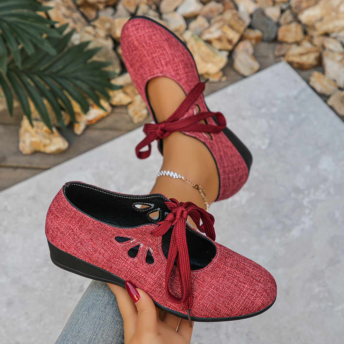 Women's Mary Jane Flats Solid Color Fabric Pointed Toe Slip-Resistant Shoes