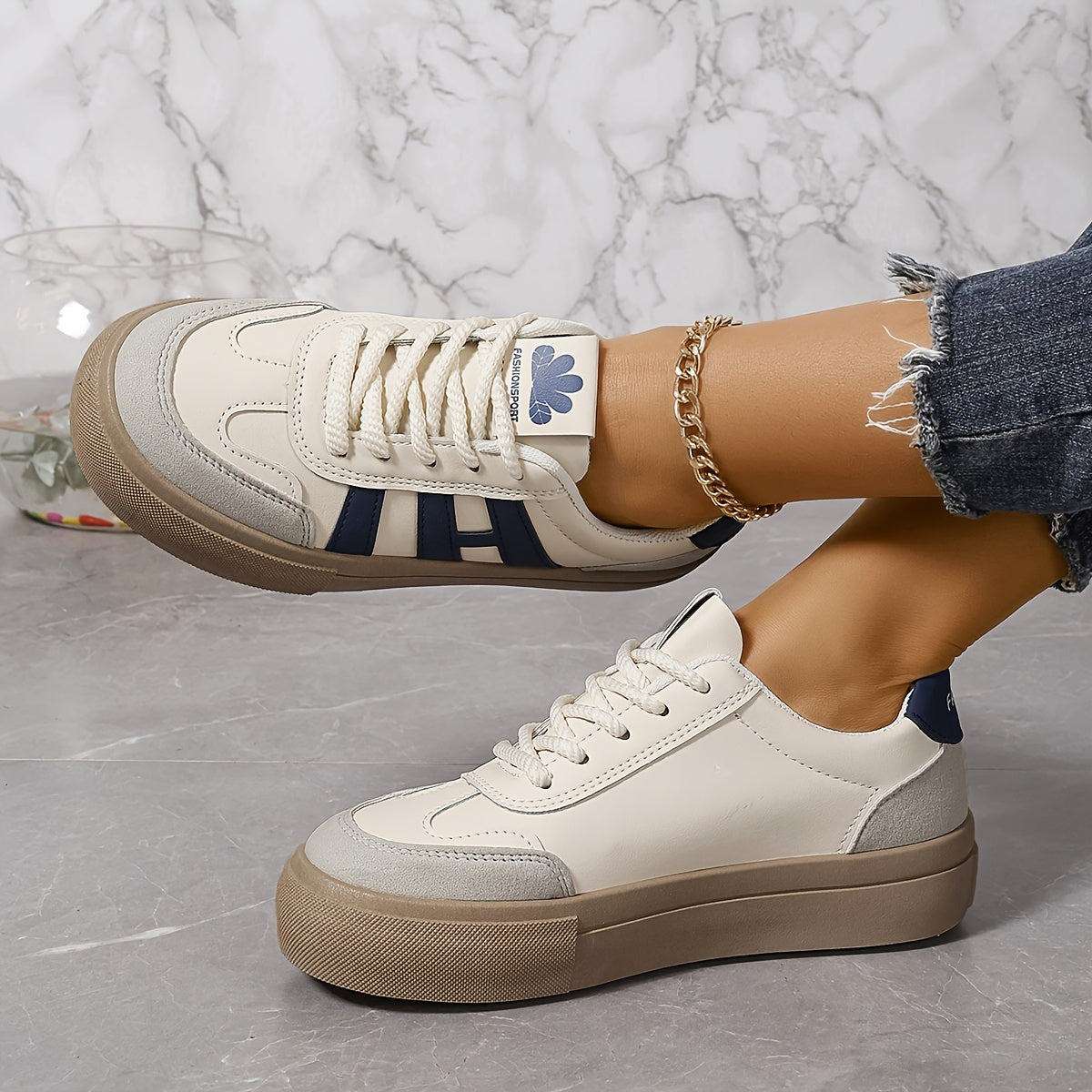 Women's Colorblock Sneakers with Lace-Up Closure and Soft Platform Sole