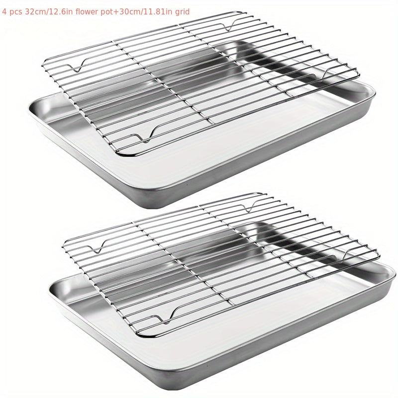 Stainless Steel Kitchen Tools Set with Baking Pan, Drain Rack, Grill Net, Oven Rack, Vegetable Tray