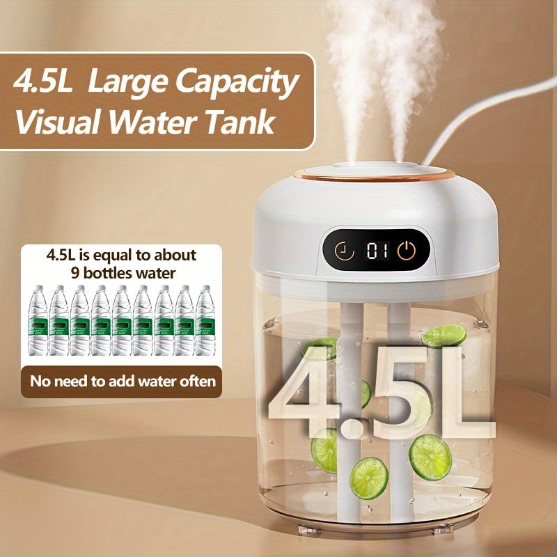 Увлажнитель с двойной насадкой-распылителем, подключаемый, с пультом дистанционного управления, резервуаром для воды 4,5 л, ночником, таймером