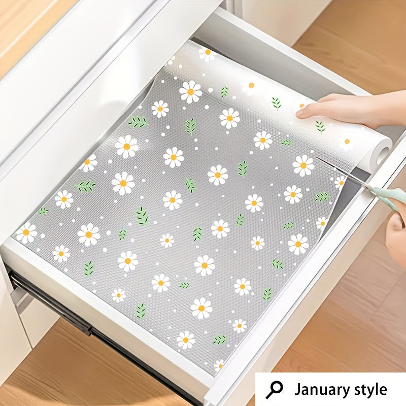 Floral EVA Shelf Liner Non-Slip Moisture-Proof Dust-Proof Oil-Resistant for Kitchen Wardrobe Shoe Cabinet