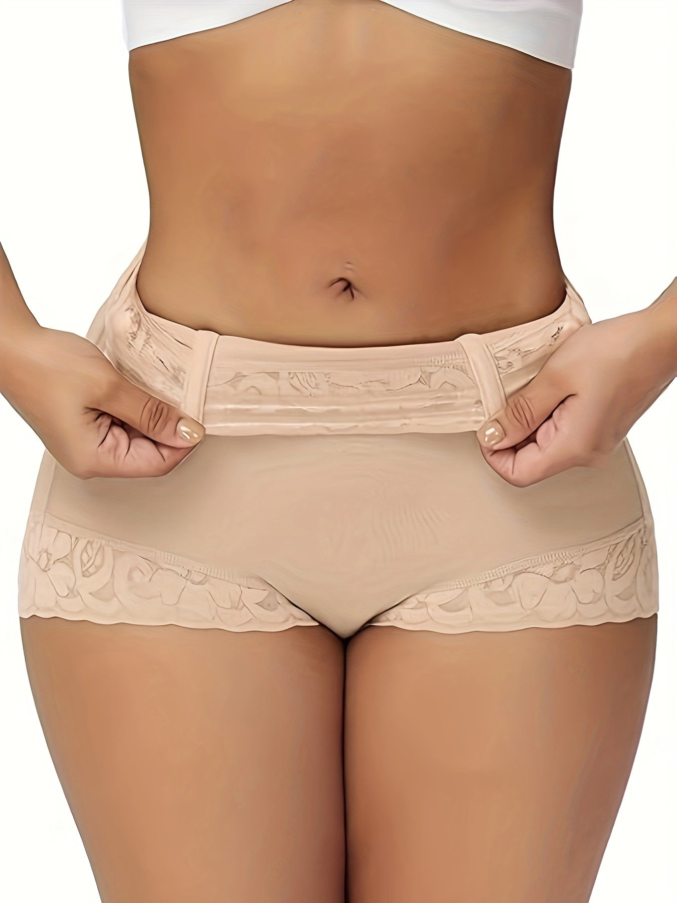 Breathable Lace Trim Butt-Lifting Panties for Women Solid Color Knit Shorts
