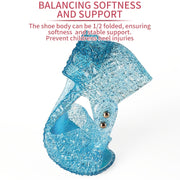 Girls' Sparkling Blue Crystal Sandals Mid Heel Breathable PVC for Parties and Daily Wear