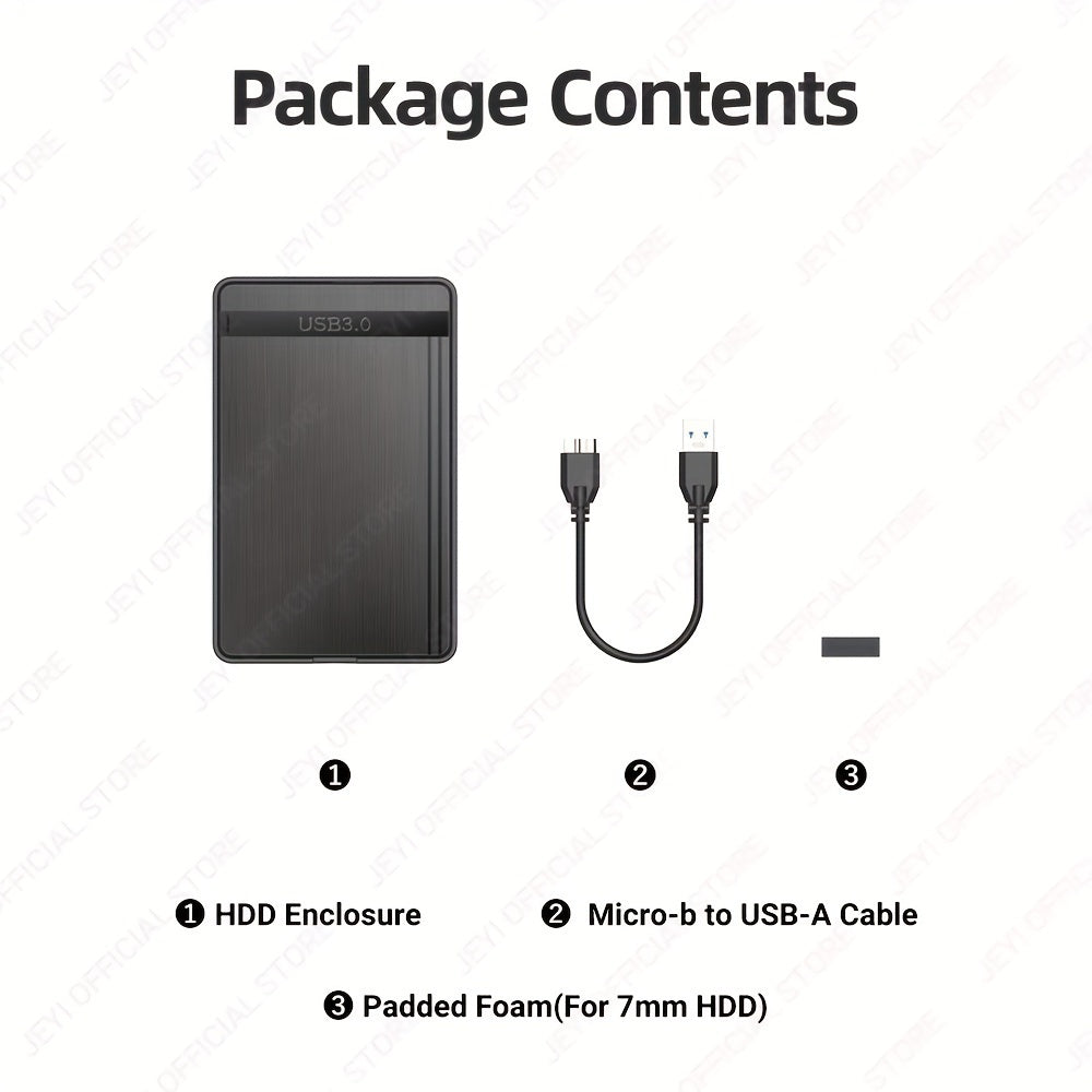 2.5 Inch SATA SSD External Enclosure USB 3.0 Black for 7-9.5mm Drives