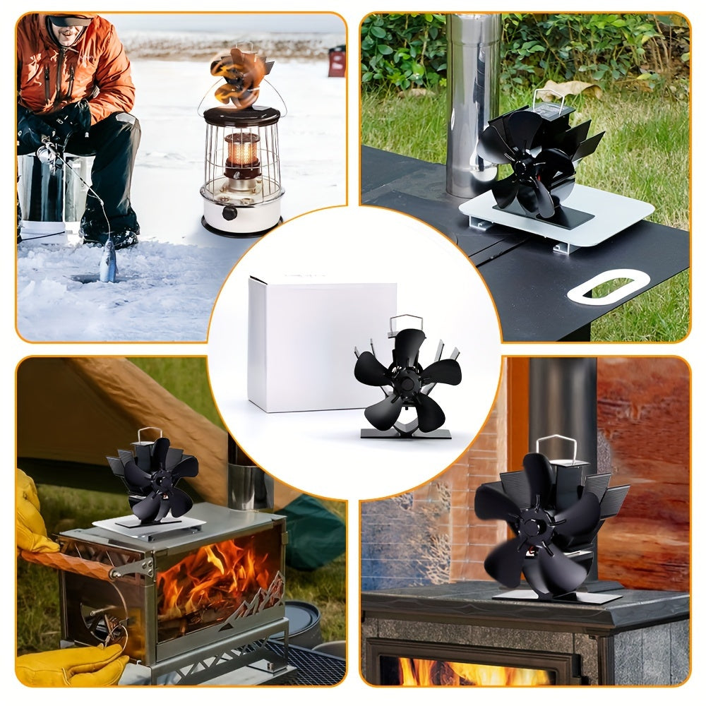 Portable Metal Fireplace Fan with 5 Blades, No Electricity, Compact Design