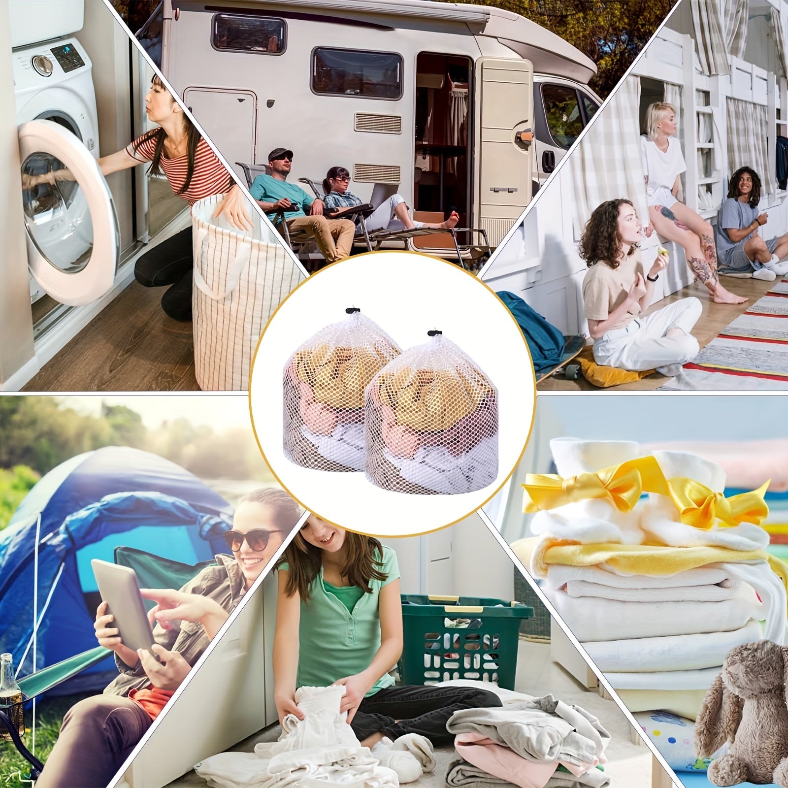 Mesh Laundry Bags Set, Polyester, Large, Drawstring Closure, Machine Washable