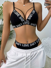 Women’s Lace Strappy Cut Out Bra and Panty Set Lingerie