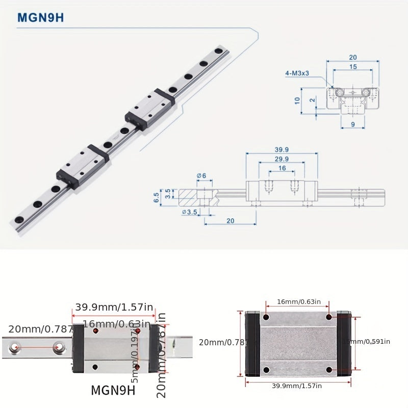Steel Linear Rail with MGN9H Sliding Block for DIY Projects 150mm 350mm 500mm