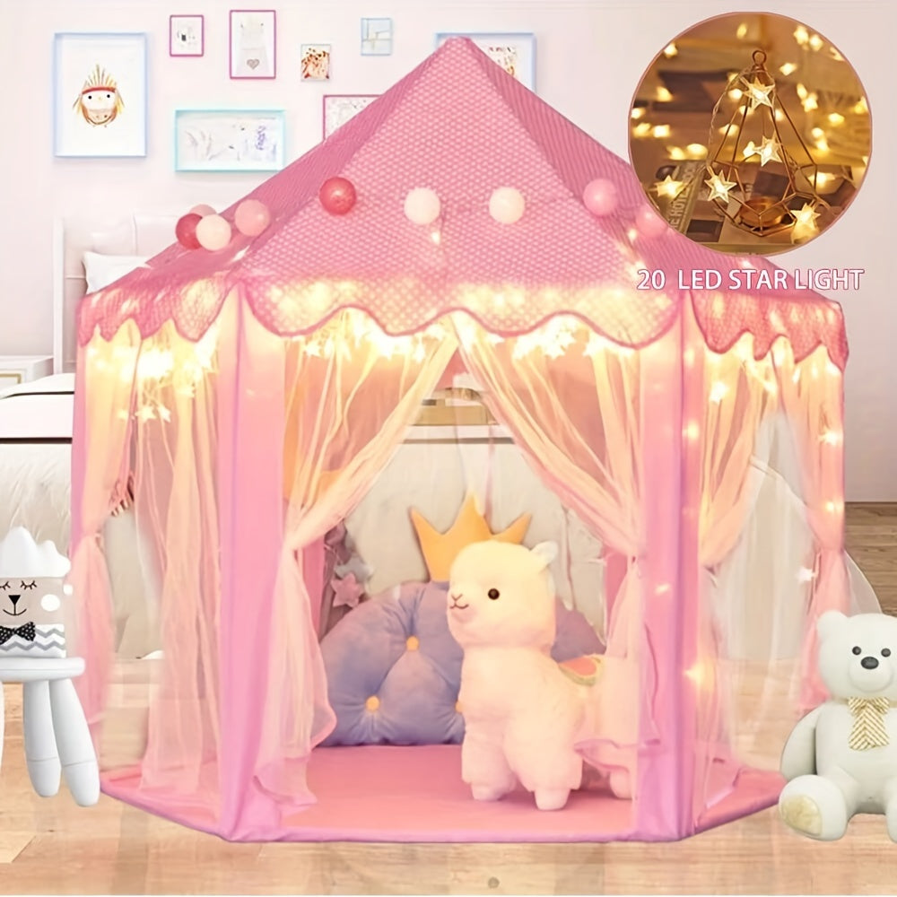 Princess Play Tent for Girls Large Castle with Star Lights Indoor Outdoor Durable Polyester PVC