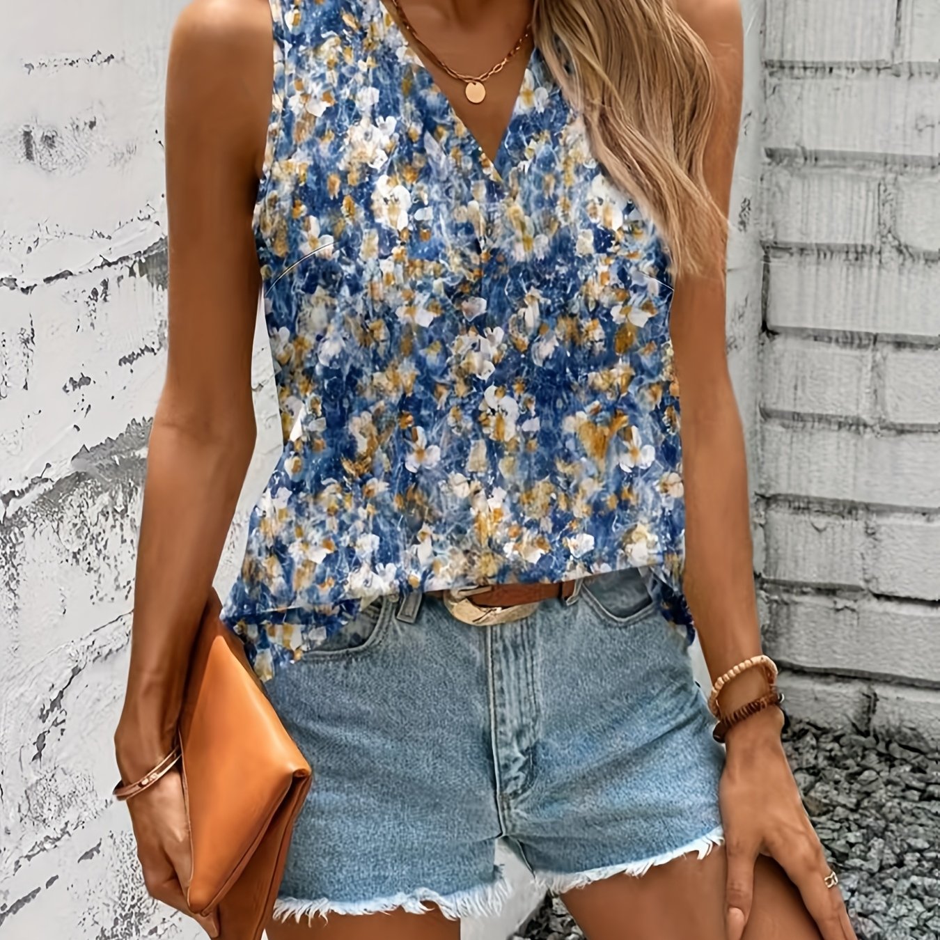 Plus Size Women's Floral Print Sleeveless Vest Spring Summer Vacation Style