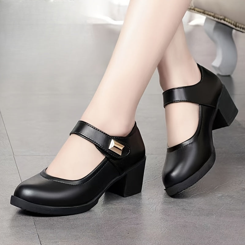 Women's Chunky Low Heel Shoes with Cushioned Insole Black All-Season Comfortable