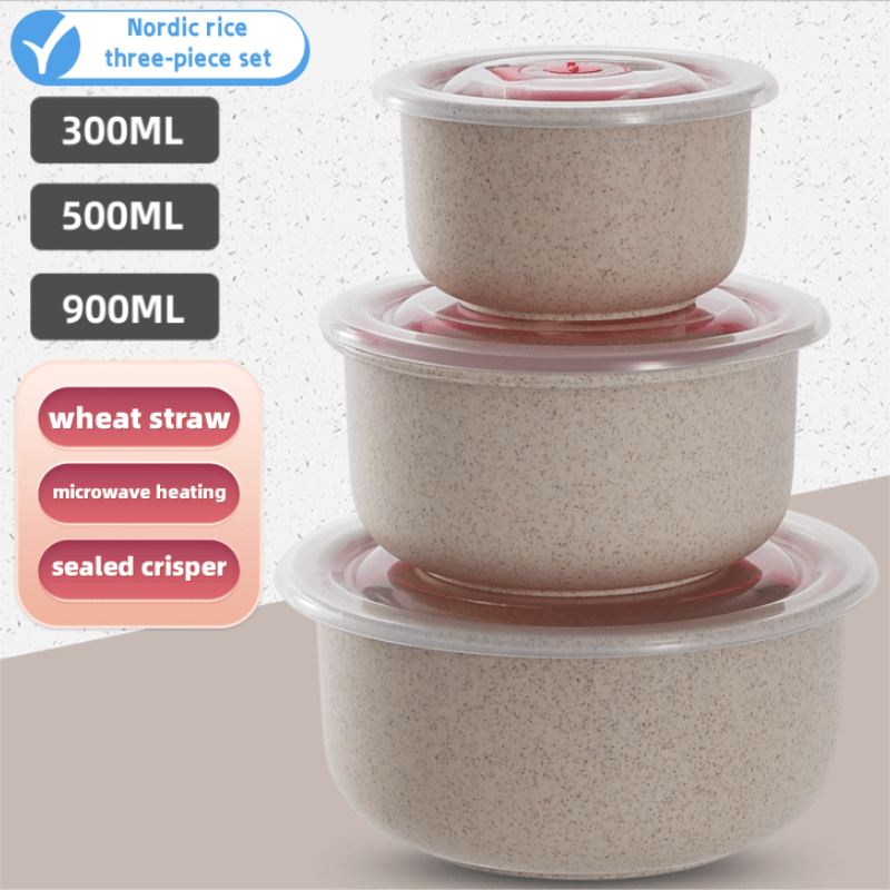 Set of Three Microwave Safe Food Storage Bowls with Lids for Kitchen and Toddler Use