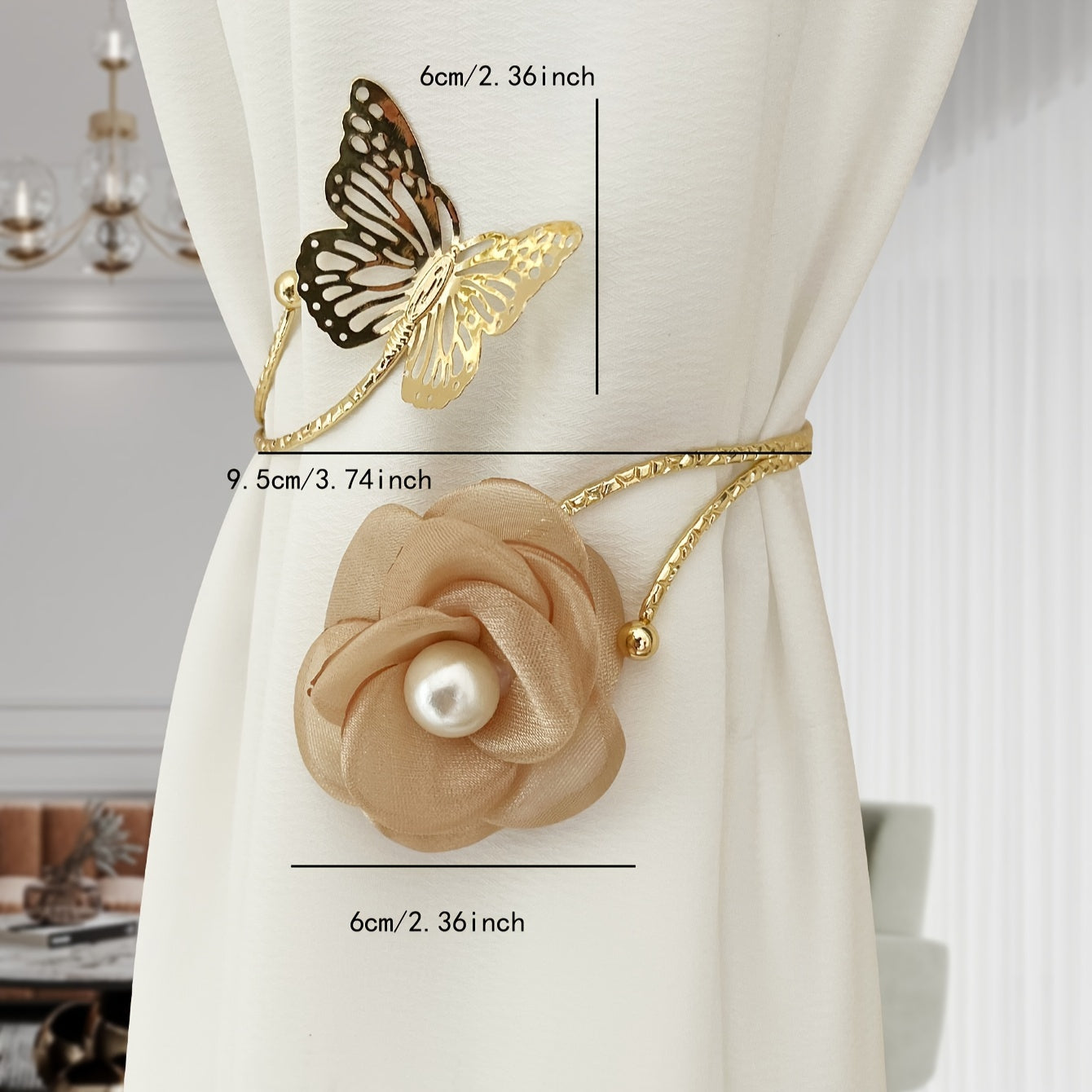 3D Butterfly Flower Faux Pearl Curtain Tieback Decorative Curtain Holder for Living Room Bedroom