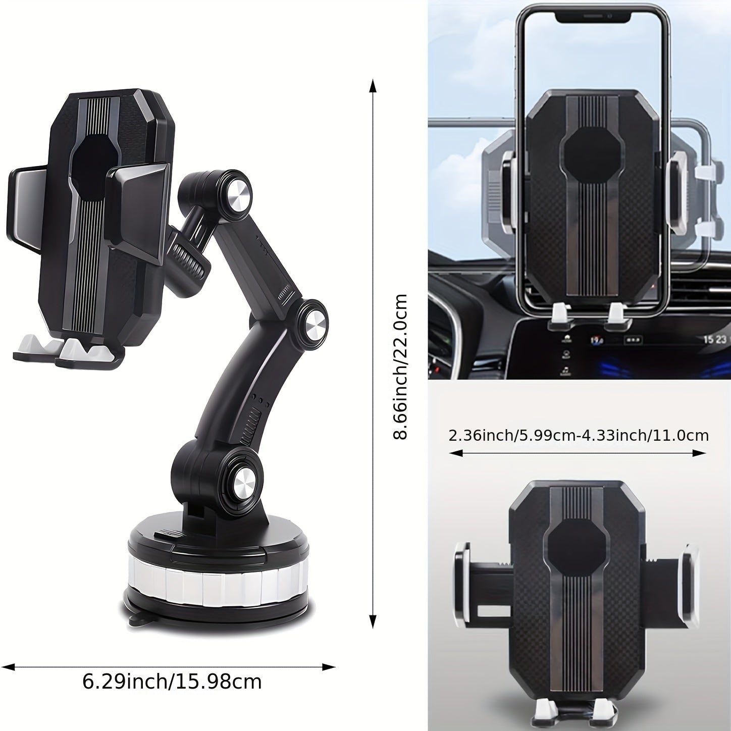 Universal Mechanical Truck Phone Holder With Suction Cup 360° Rotation