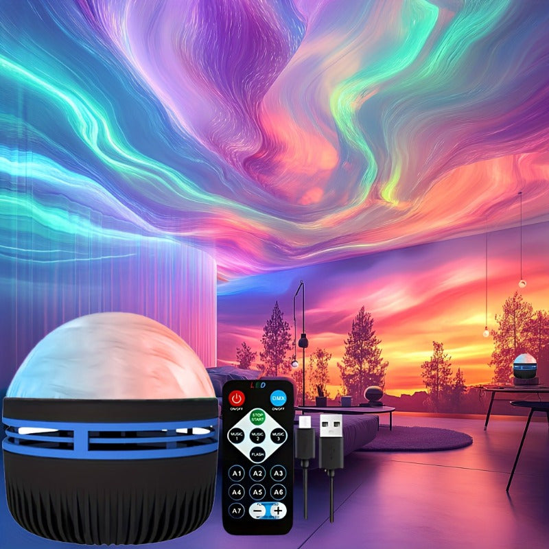 Proyector de luz nocturna LED Aurora alimentado por USB con control remoto, multicolor, portátil para decoración de dormitorio y fiestas