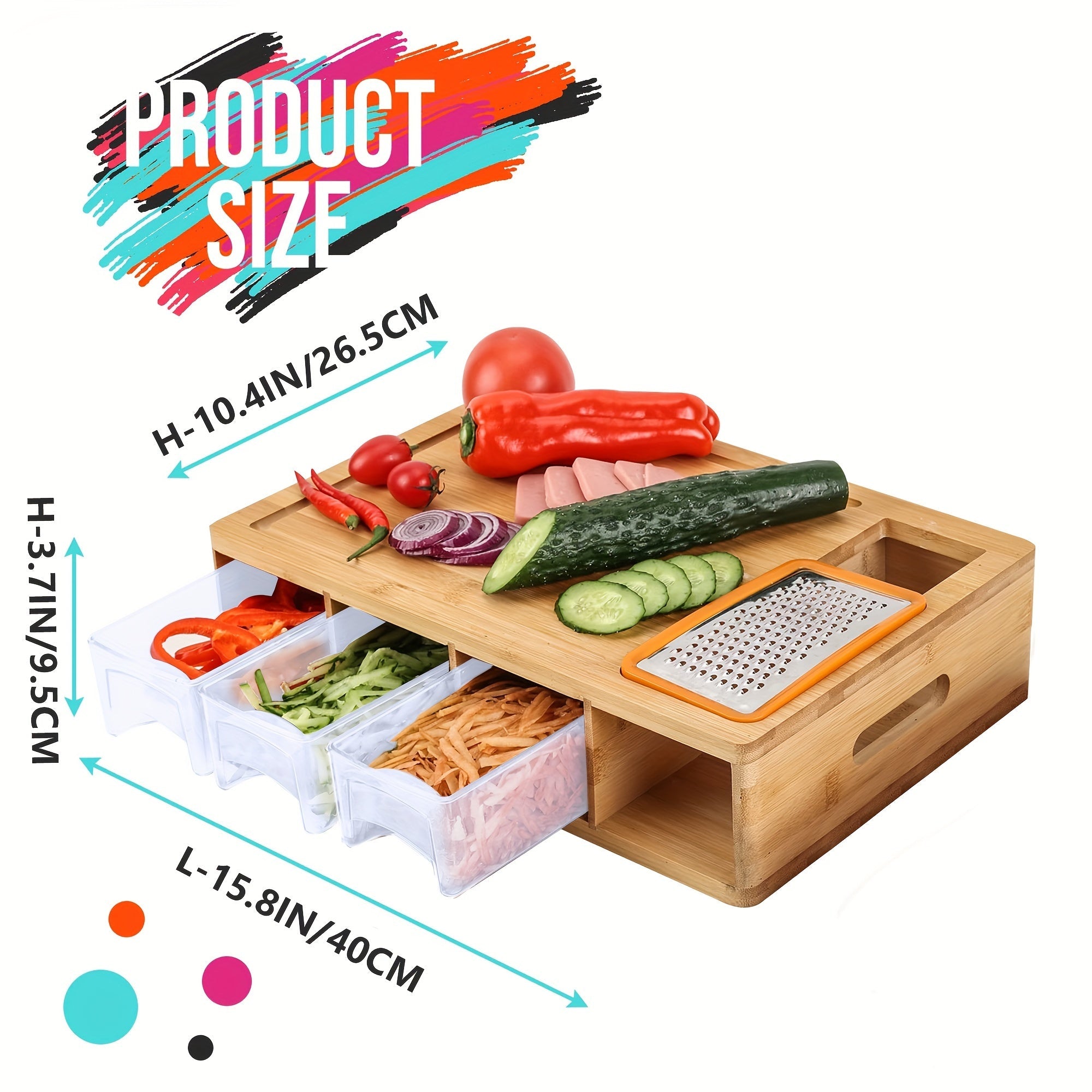 Bamboo Cutting Board Set with Containers, Graters, and Lidded Trays