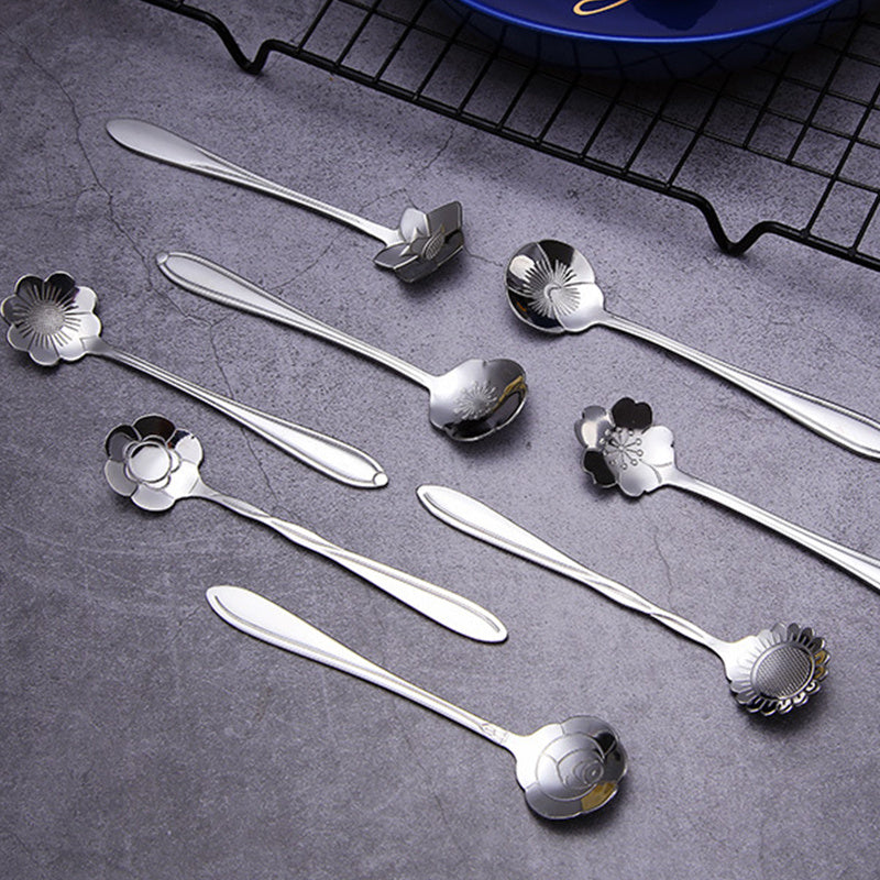 Golden Stainless Steel Coffee and Dessert Spoon Set with Floral and Geometric Designs for Tea and Cake
