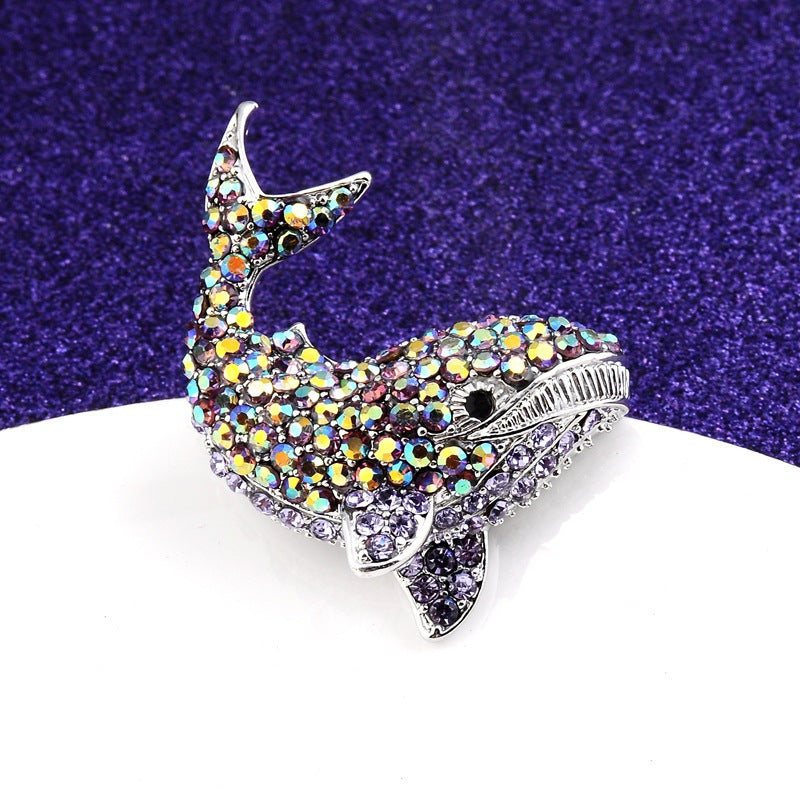 Unisex Crystal Shark Brooch with Rhinestones Sea Creature Jewelry