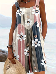 Women’s Floral Print Sleeveless Jumpsuit, Square Neck, Stretchy Fabric, Vacation Style