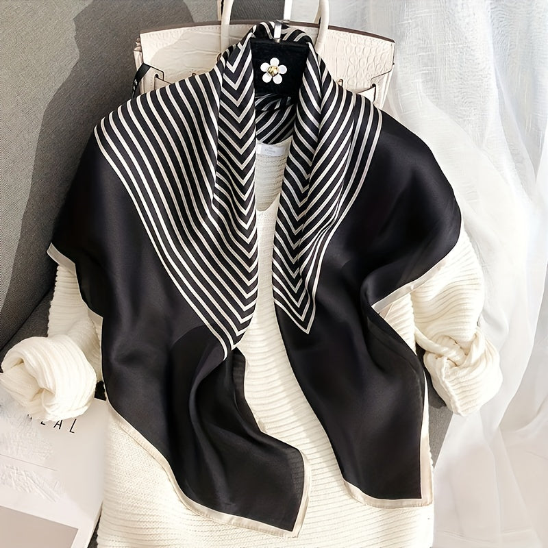 Black and White Satin Shawl Scarf Wrap for Women 89.92cm Multifunctional Head Wrap Bandana