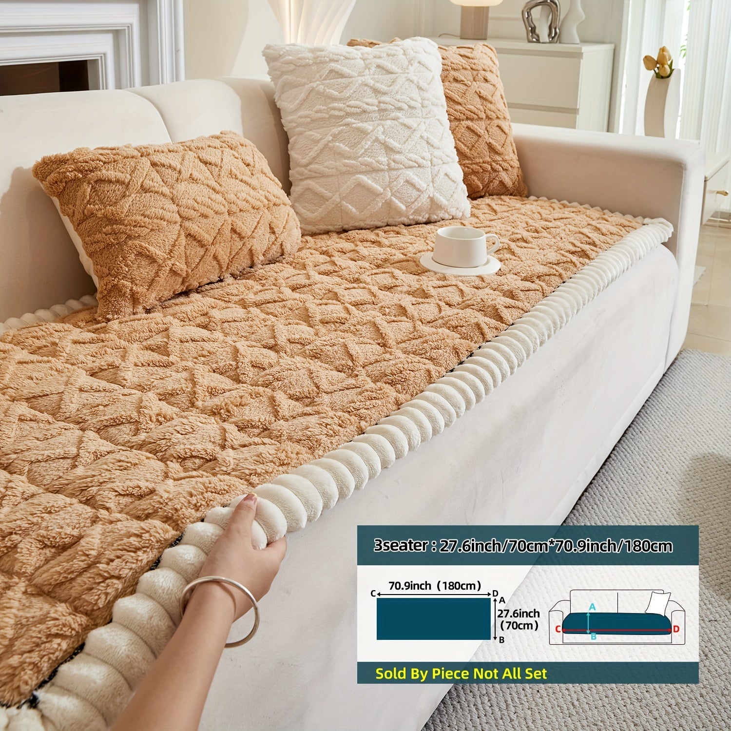 Bohemian Quilted Sofa Cover Plush Fabric Non-Slip Machine Washable Decorative