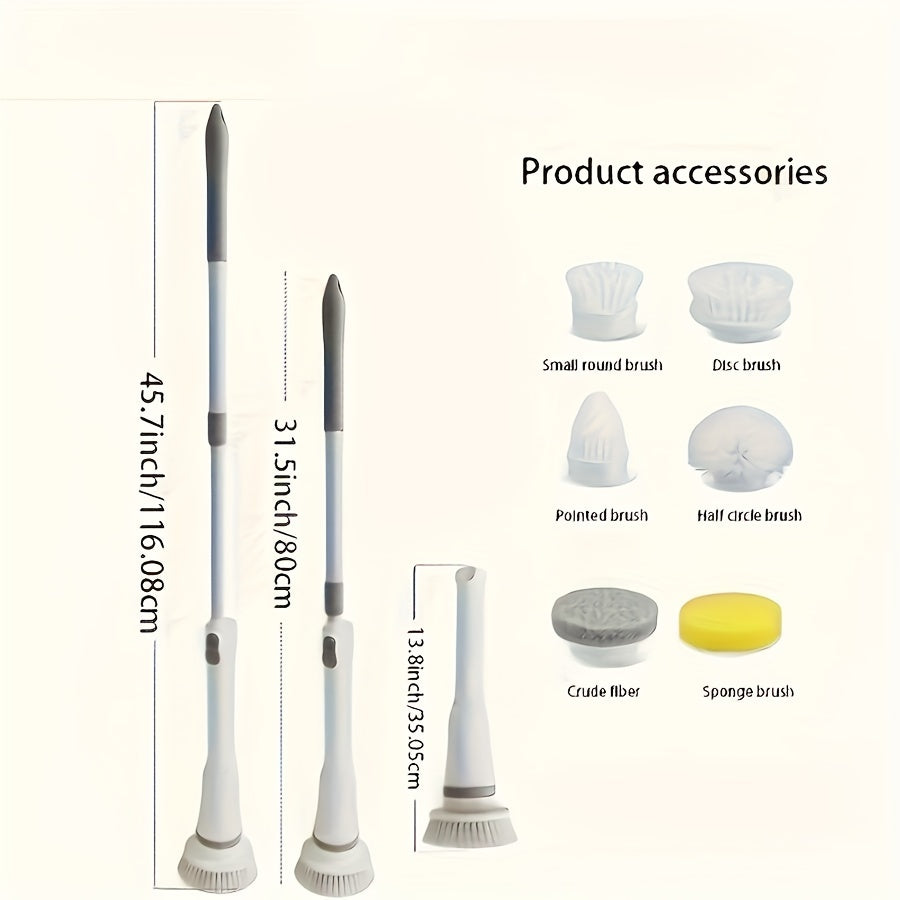 O'zgartiriladigan cho'tkali va sozlanadigan tutqichli hammom tozalash uchun simsiz elektr aylanuvchi tozalagich