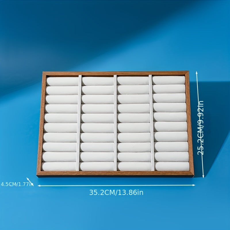 Wooden Jewelry Display Box with Plush Ring Holder and Large Storage Tray