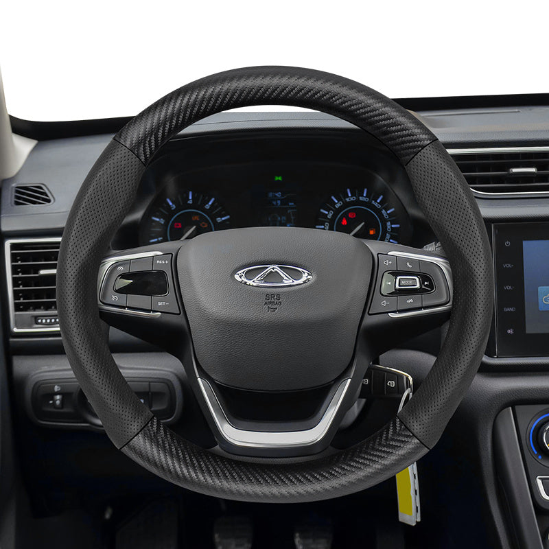 Leather Steering Wheel Cover Carbon Fiber Textured Breathable Black Burgundy Mocha Orange