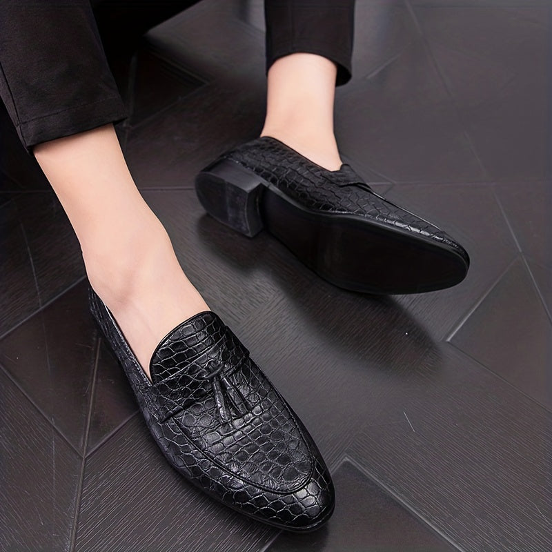 Men's Leather Loafers with Pointed Toe and Rubber Sole for Business Casual All-Season
