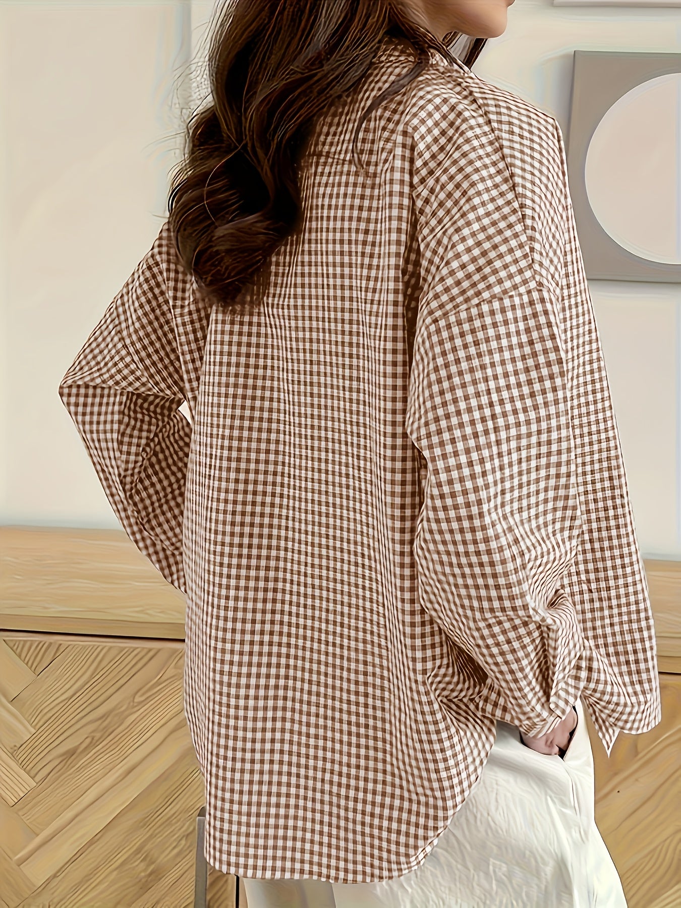 Women's Casual Plaid Shirt Long Sleeve Fall Winter Loose Fit