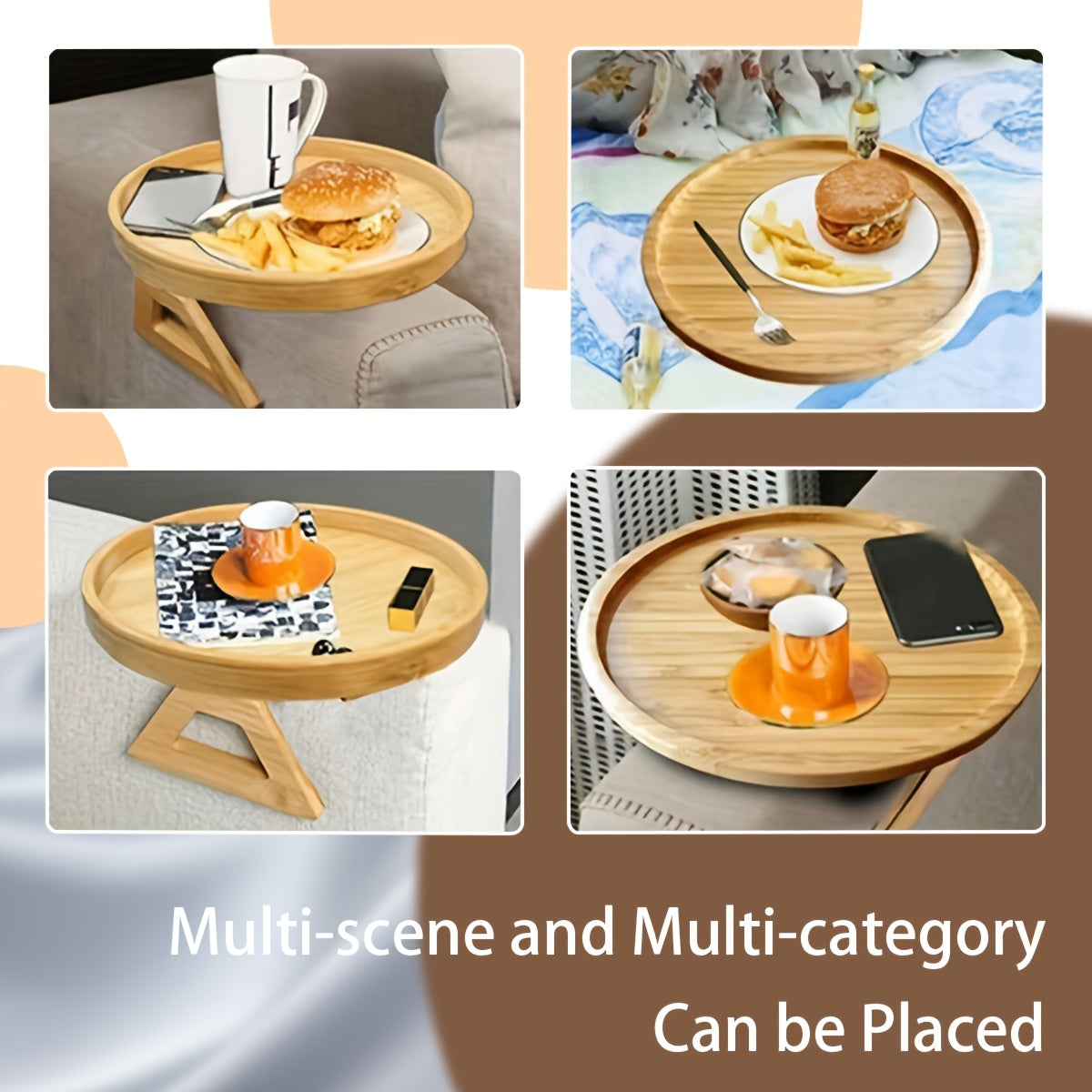 Foldable Wooden Sofa Side Table Natural Finish Portable Design