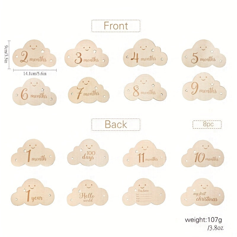 Baby Milestone Cloud Signs Set of 8 Wooden Baby Shower Gift
