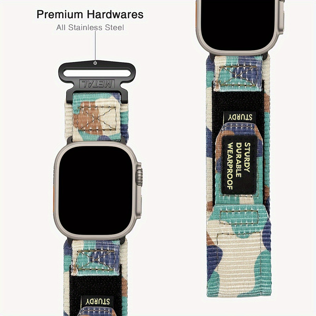 Camouflage Nylon Watch Band for Apple Watch Series 1-10 Ultra and SE Outdoor Sports Hiking