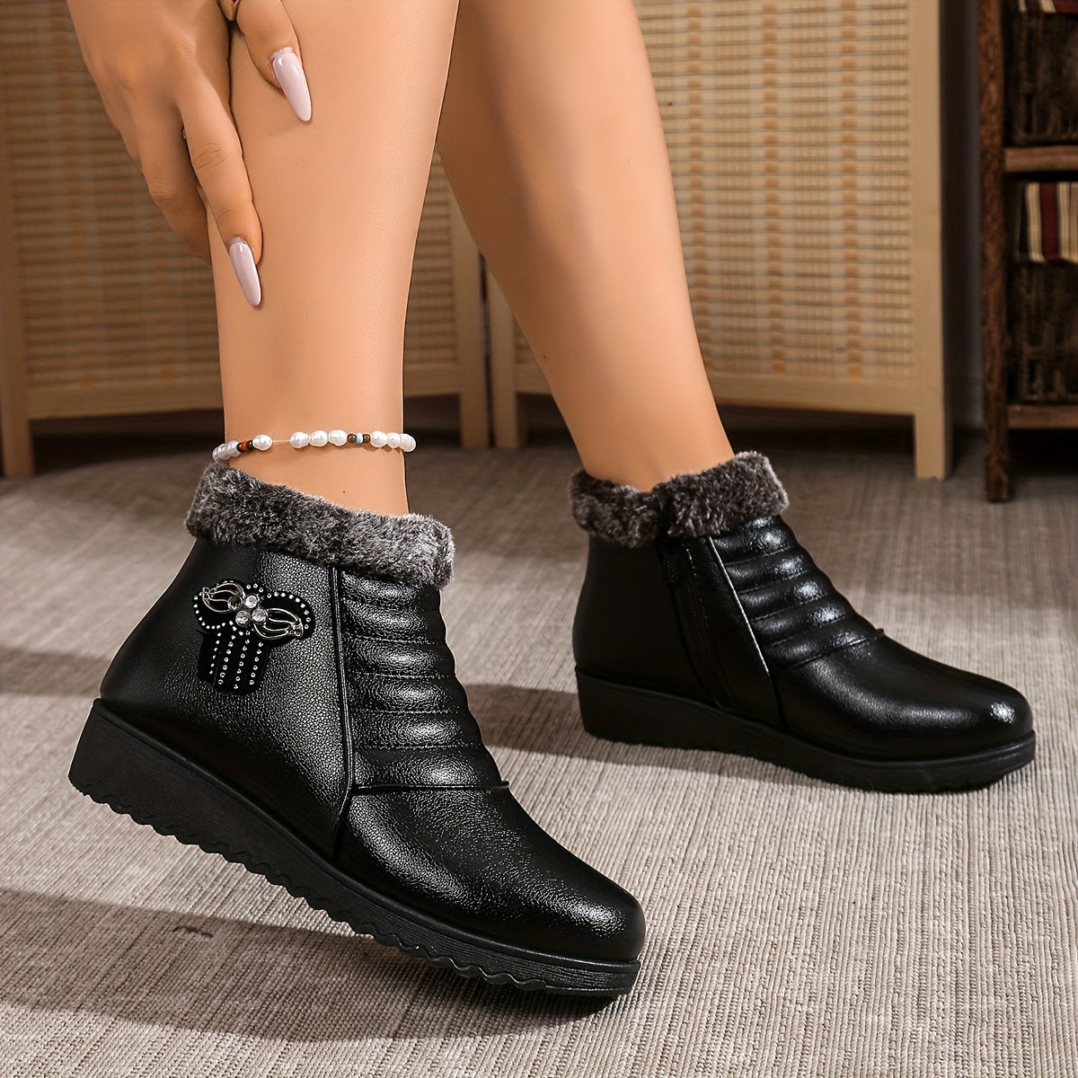 Women's Winter Ankle Boots Snow Shoes Non-Slip Rubber Black Red