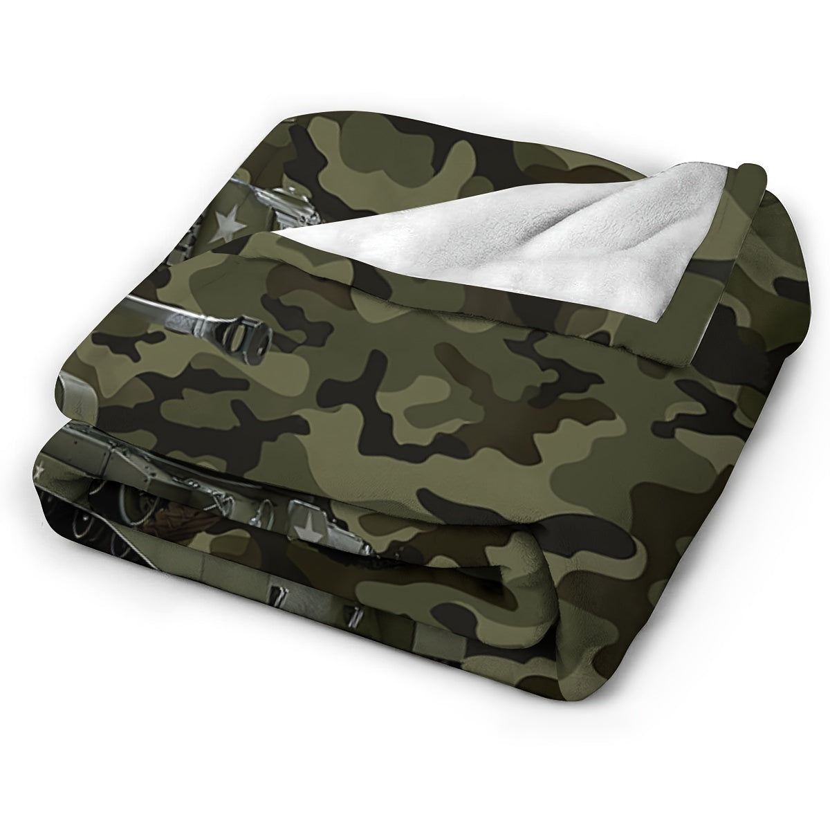 Kids Camouflage Throw Blanket Dark Green Digital Print Tank Car Bed Cover for Boys and Girls