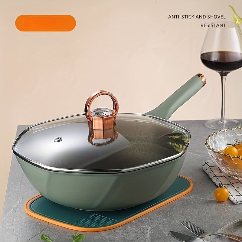 Sartén de titanio con tapa de cristal, utensilios de cocina antiadherentes para todo tipo de cocinas, fácil de limpiar