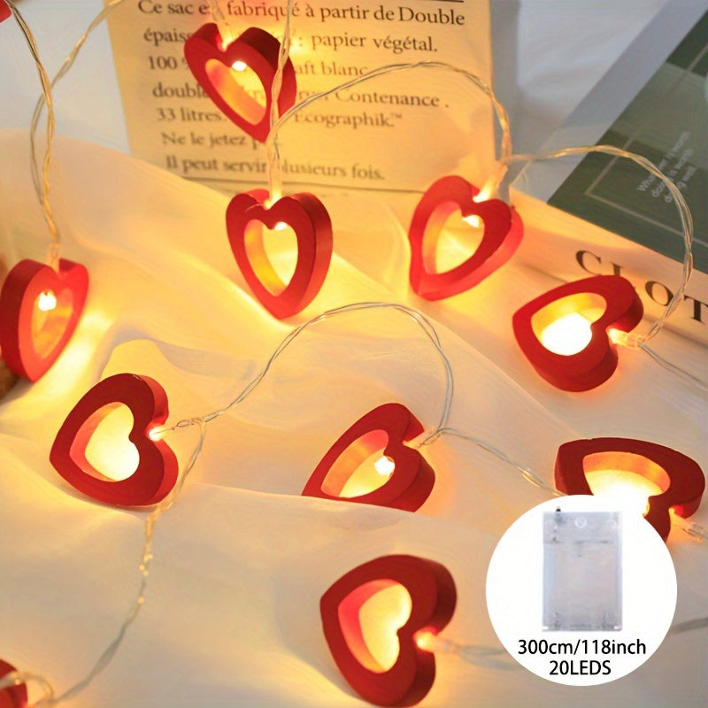 Red Heart LED String Lights Battery-Powered Valentine's Day Decorative Rope Light for Bedroom Living Room Party