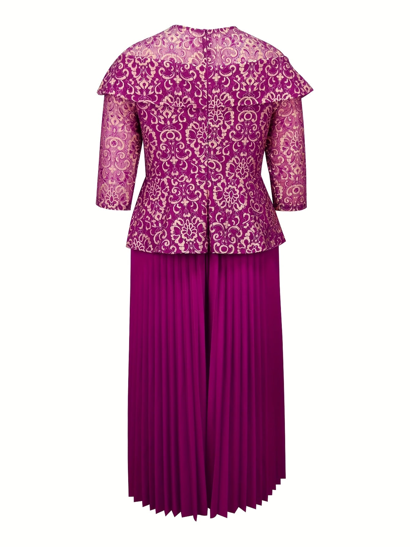 Women's Black Lace Trimmed A-Line Midi Dress with Pleats for Formal Events