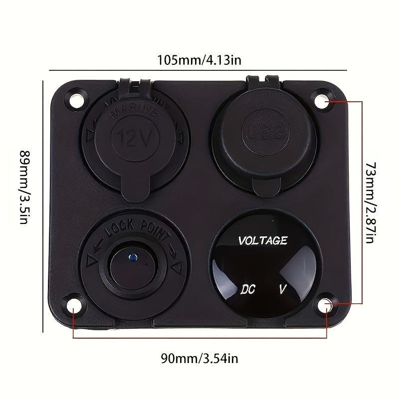 Dual USB Charger for 4-Gang 12V Outlets with LED Voltmeter and Wall Mount