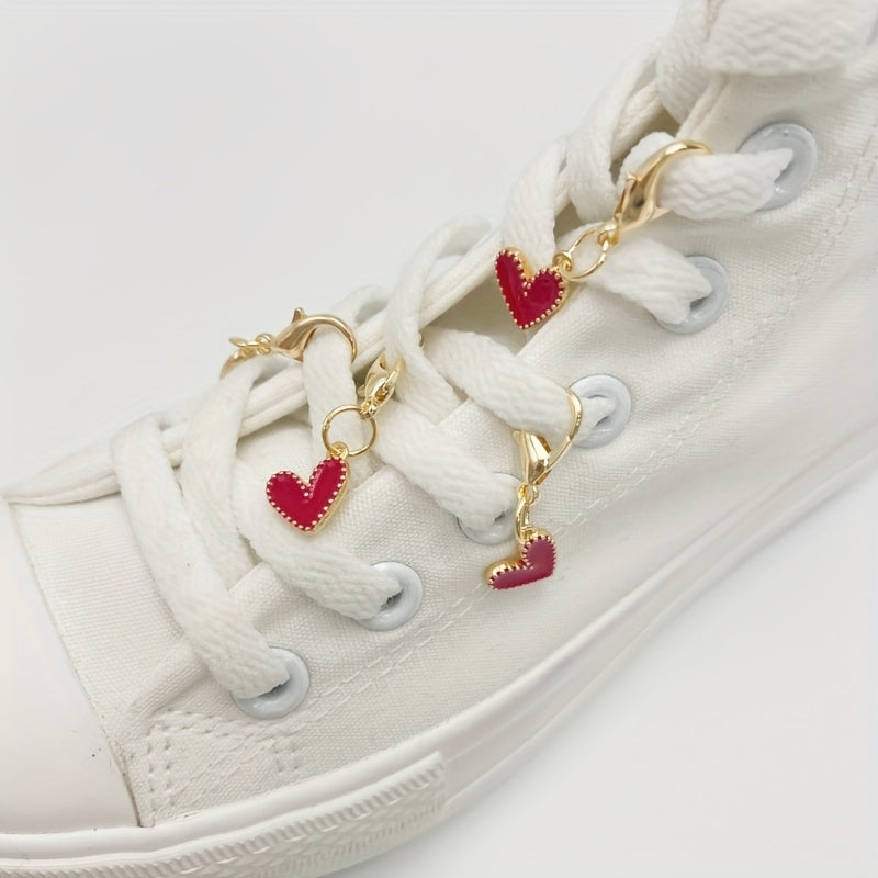 Kids Adults Heart Shoe Charms with Red Felt and Gold Accents for Sneakers