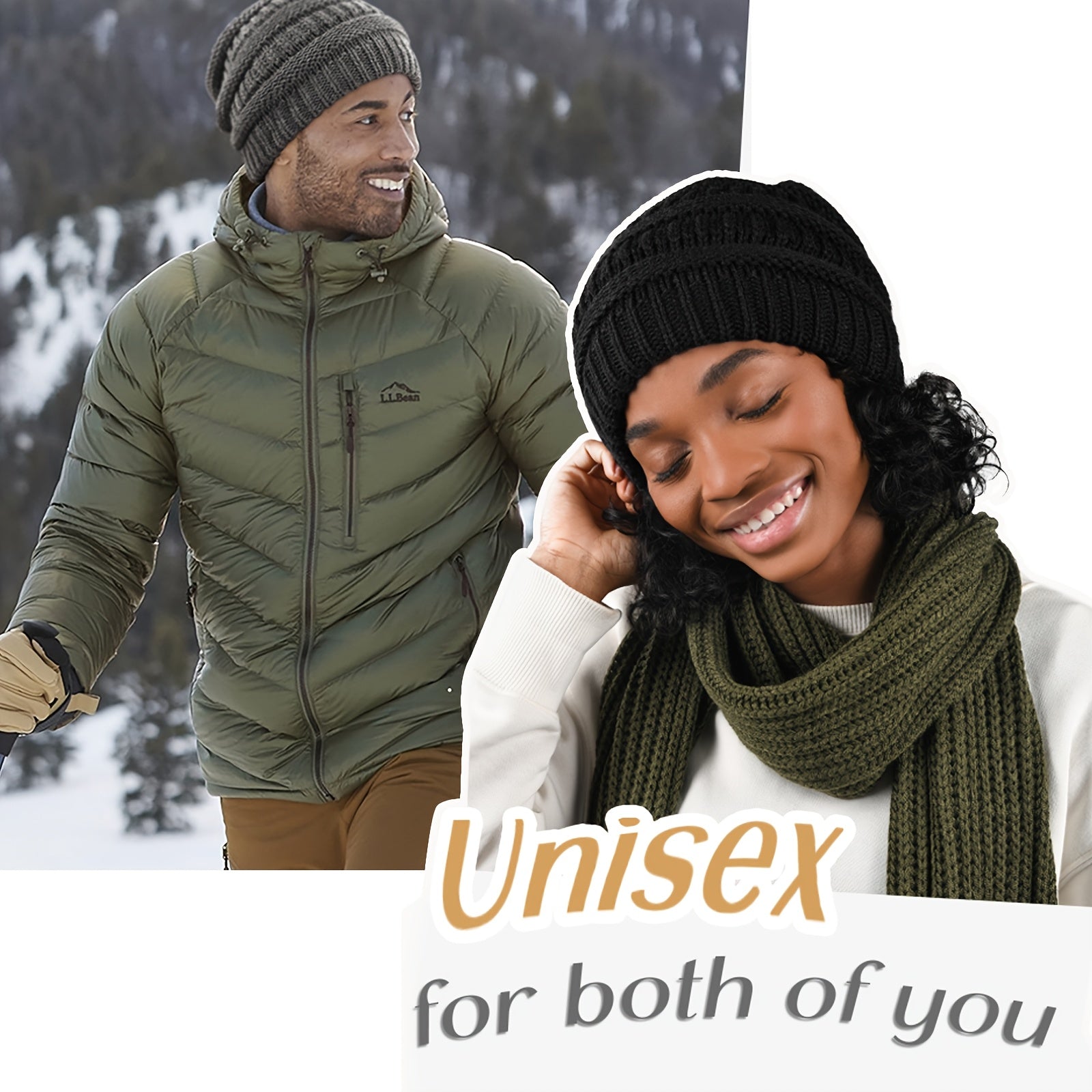 Yumshoq, bo'shashgan trikotaj qish beaniesi ayollar va erkaklar uchun mos, qish bayramlari uchun mukammal.