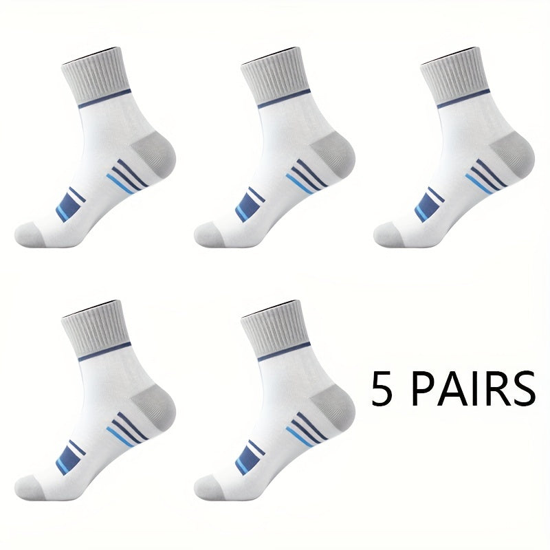 Men's Striped Crew Socks 5 Pairs Breathable Soft Winter Autumn